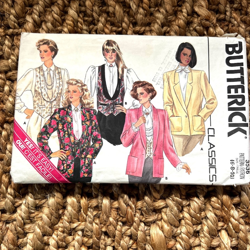 Butterick pattern 3536 Vest in 2 variations Jacket in 3 variations